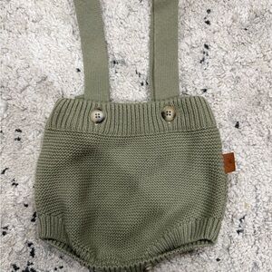 Goumi Sage Green Knit Baby Diaper Cover with Suspenders